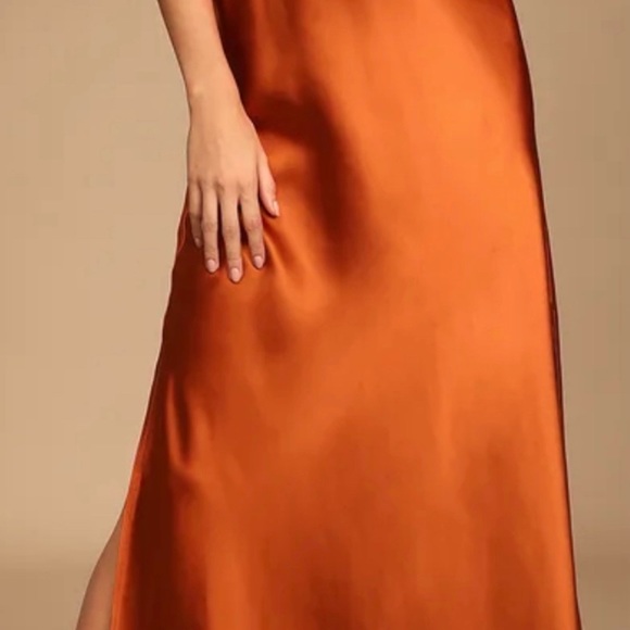 Lulus Classic Copper Satin, Mock Neck Maxi Dress - Picture 2 of 5